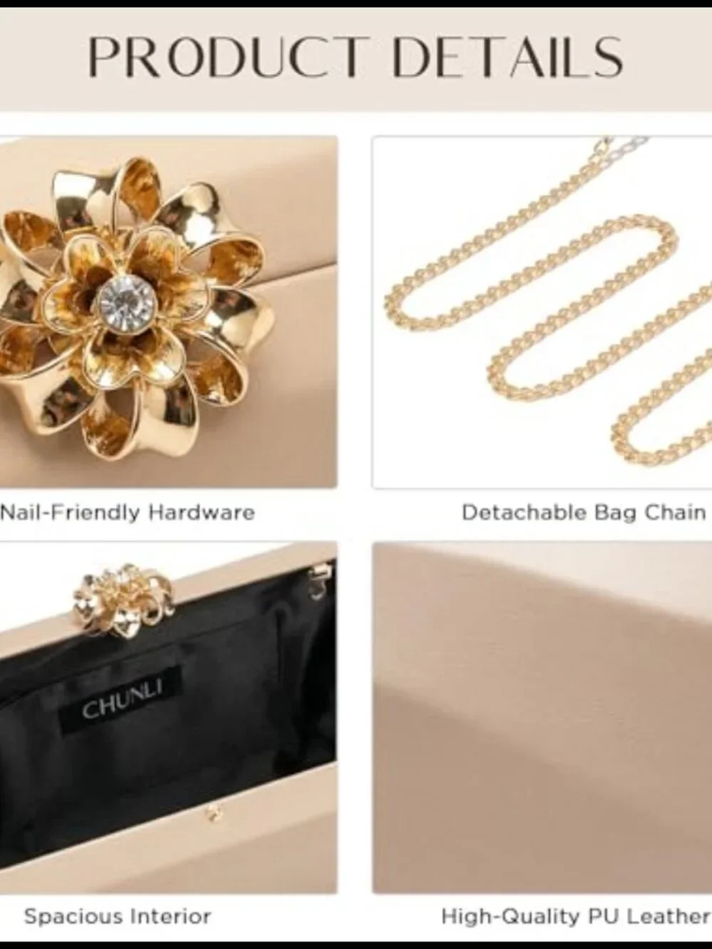 Hard Shell Evening Clutch Purse with Detachable Chain Strap